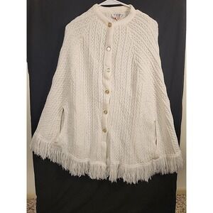 Vintage Fashioned By Sally Gee Sweater Shawl Women's One Size Beige Frayed 80s
